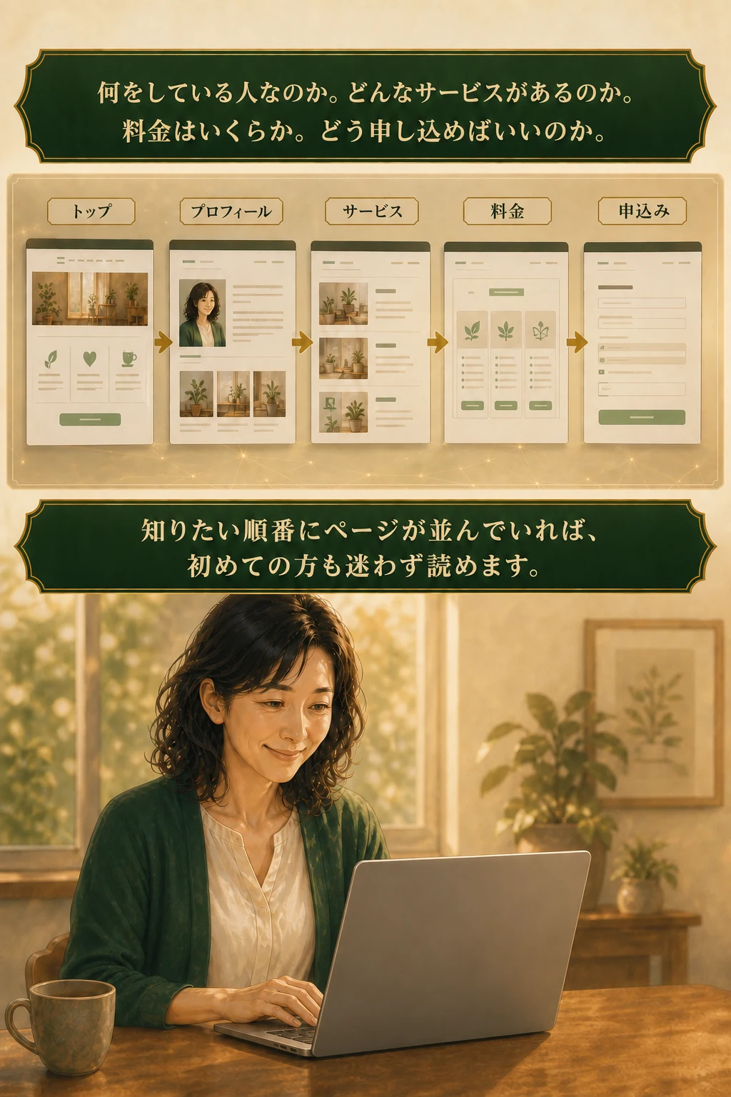 初めての方が知りたい順番にページを並べる