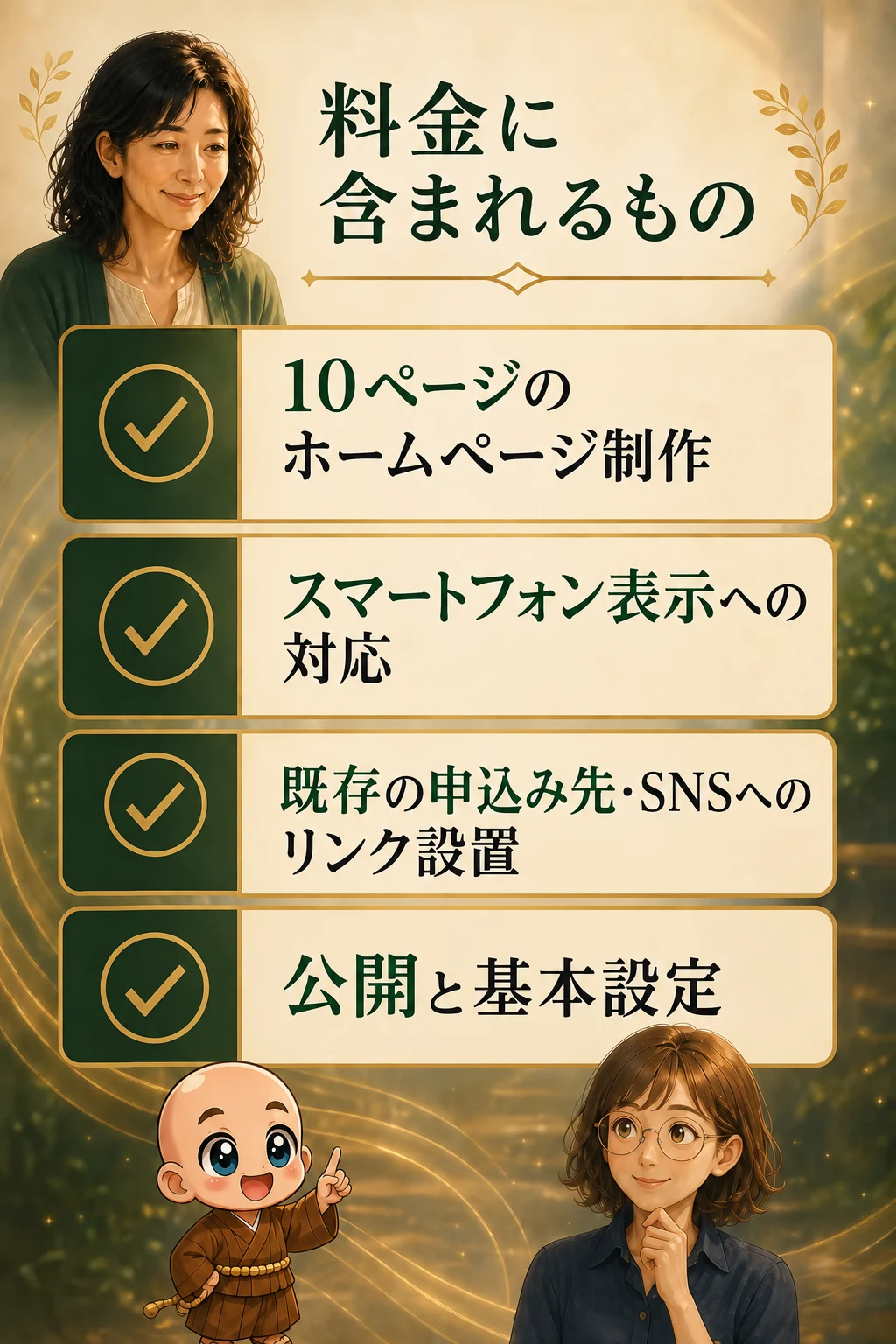 10ページ制作、スマートフォン対応、リンク設置、公開と基本設定を含む