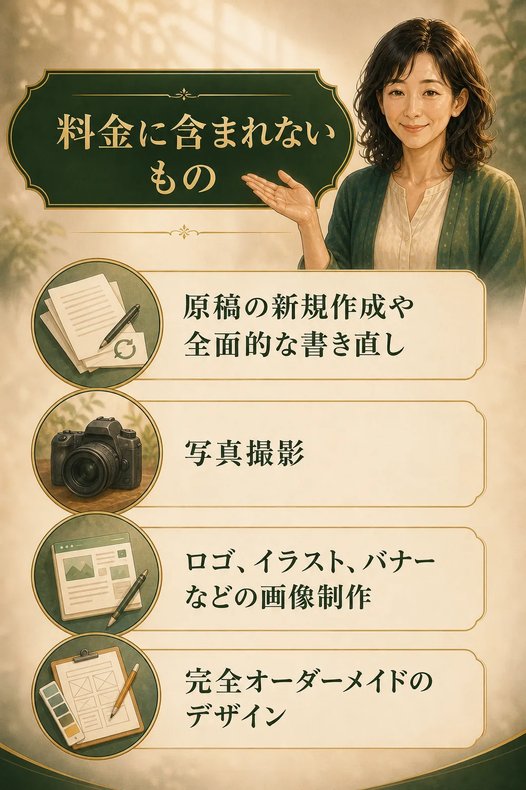 料金に含まれない内容の前半