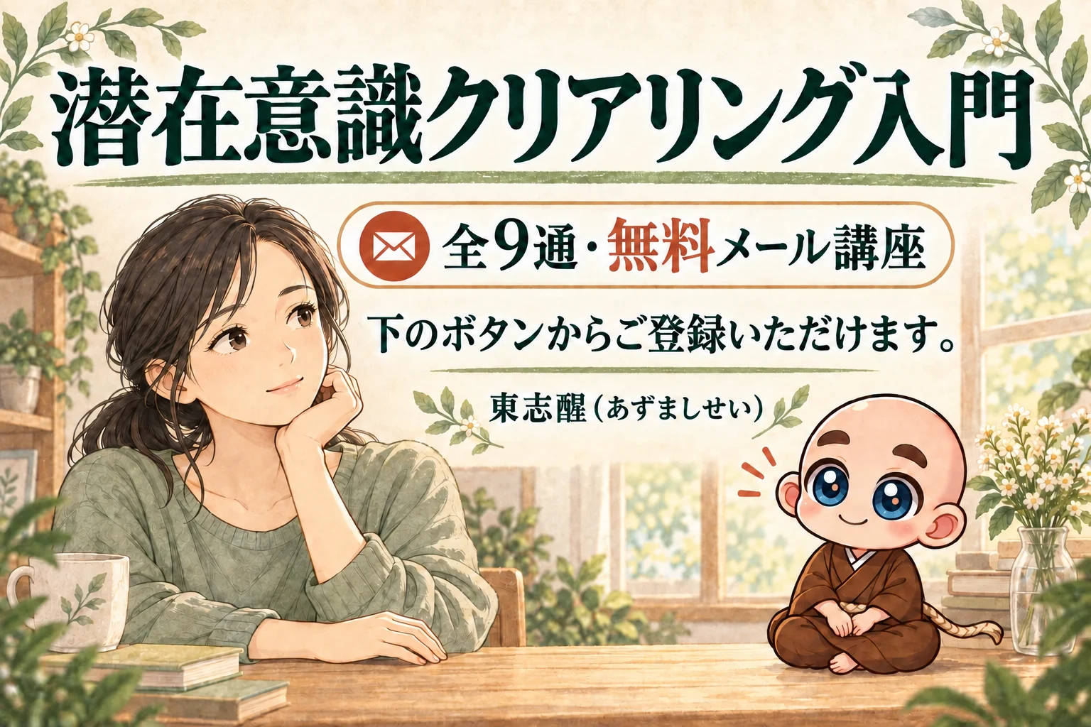 潜在意識クリアリング入門
全9通・無料メール講座

下のボタンからご登録いただけます。

東志醒（あずましせい）
