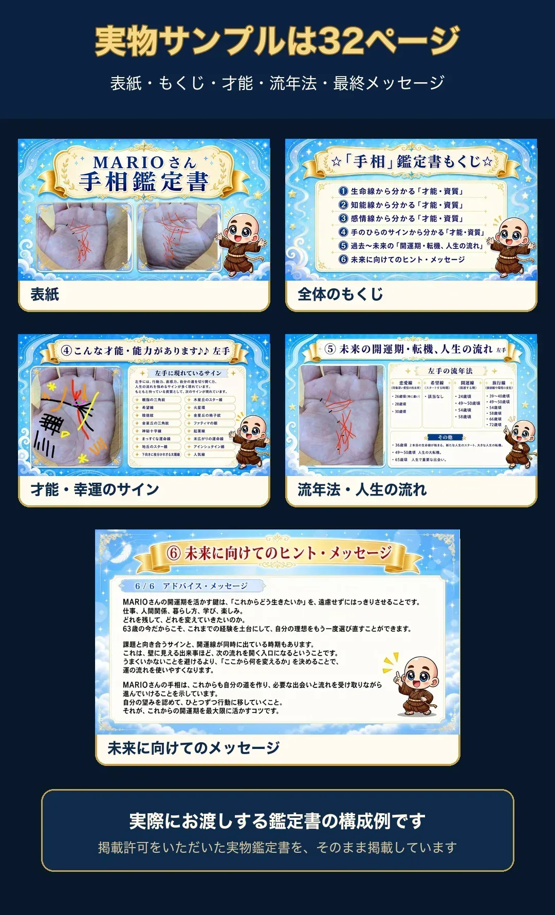 掲載許可を得た32ページの実物鑑定書サンプル