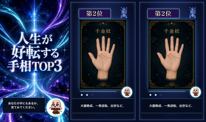 AIで作成した手相ショート動画の画面