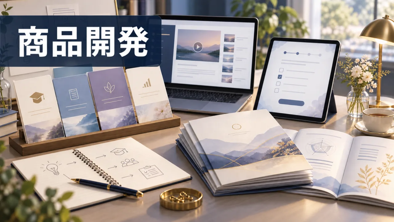 商品開発。講座、会員サービス、診断、鑑定書を作るイメージ