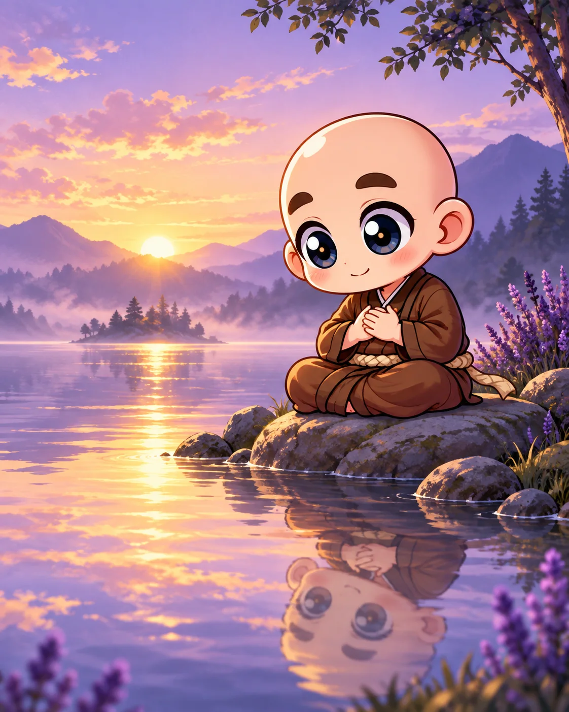 湖のほとりで自分の心に静かに耳を傾ける東志醒のキャラクター