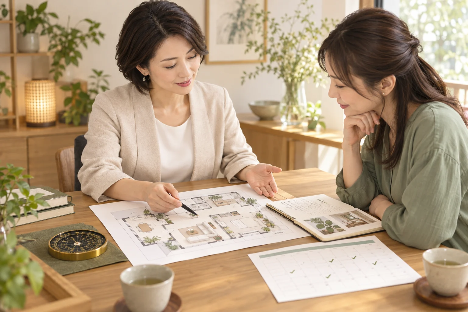 間取りの変更と実践記録を振り返る継続サポートの場面