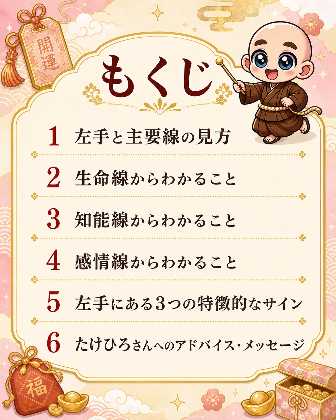 2ページ目 はじめての手相鑑定書のもくじ