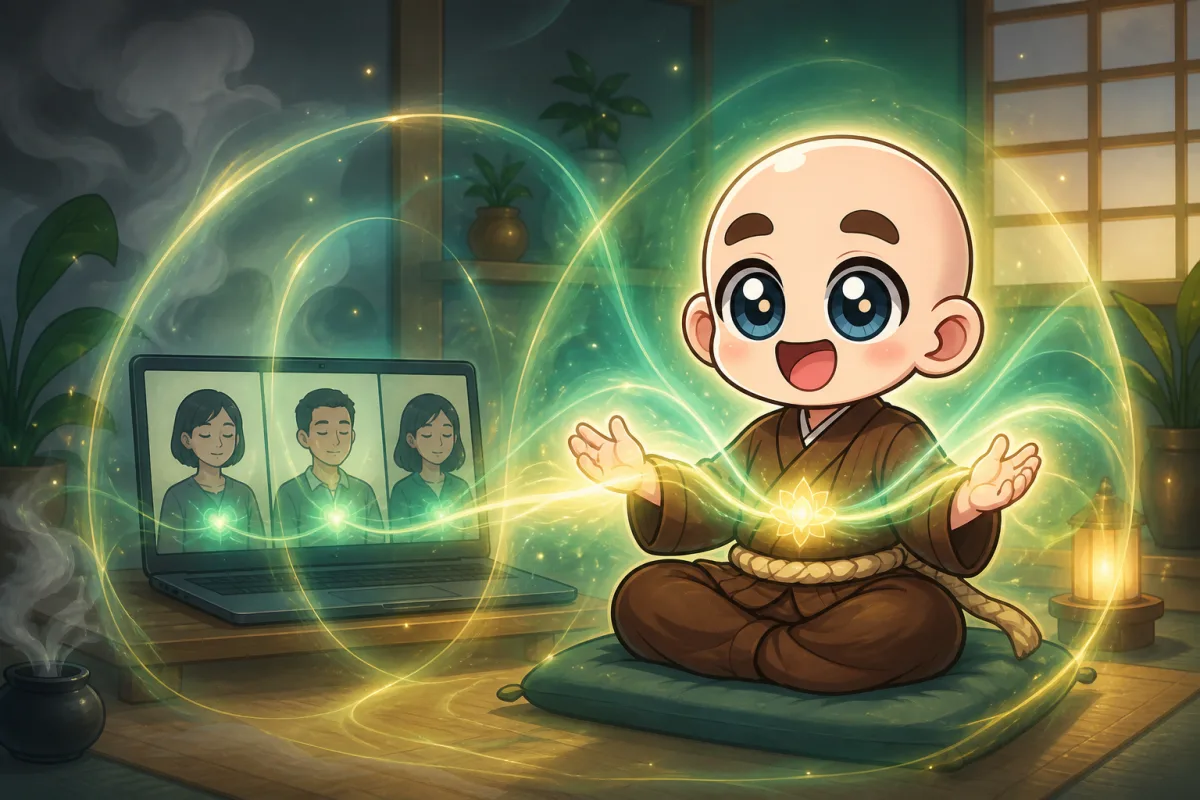 オンライン参加者へ神聖エナジーヒーリングの光を届ける東志醒のキャラクター