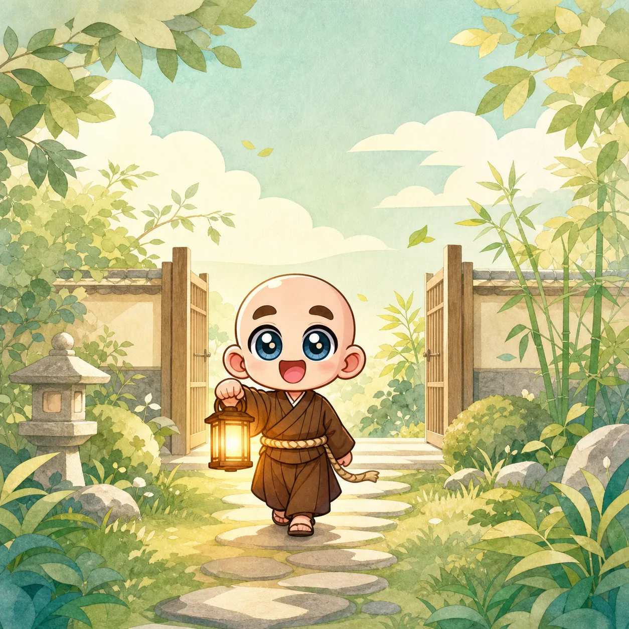 灯りを持って庭園の小道を進む東志醒のキャラクター
