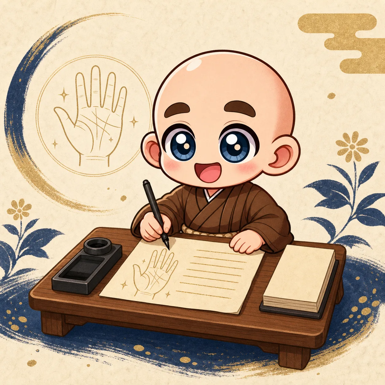 手相の鑑定書を書く東志醒のキャラクター