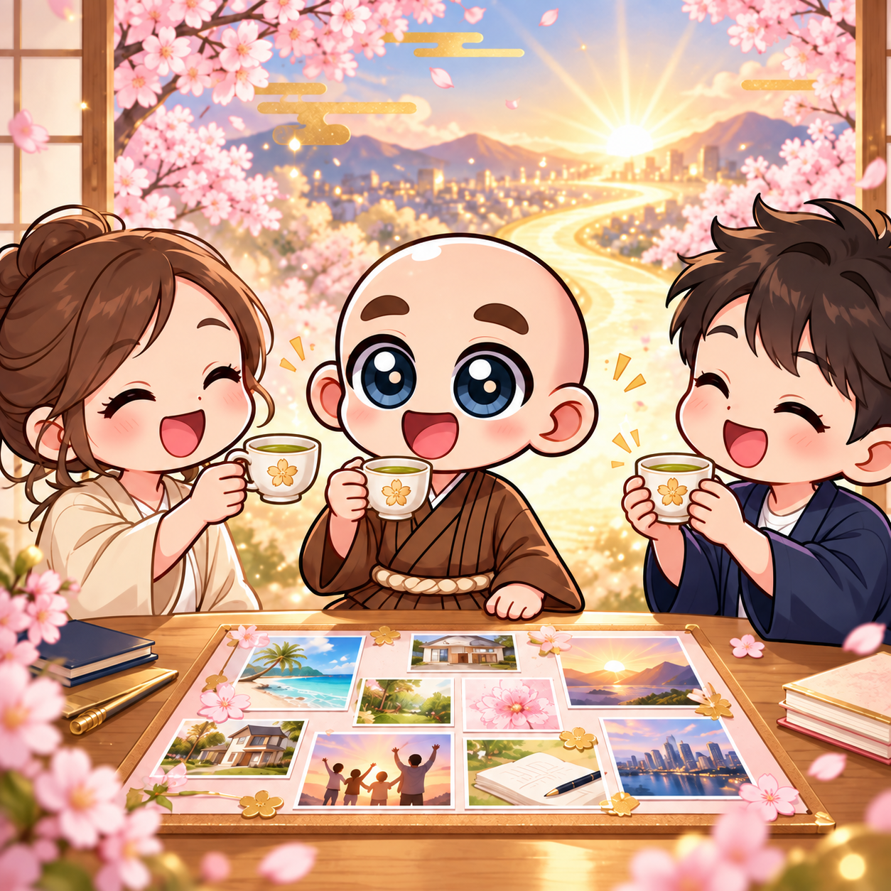 受講生と予祝メソッドを学ぶ東志醒のキャラクター