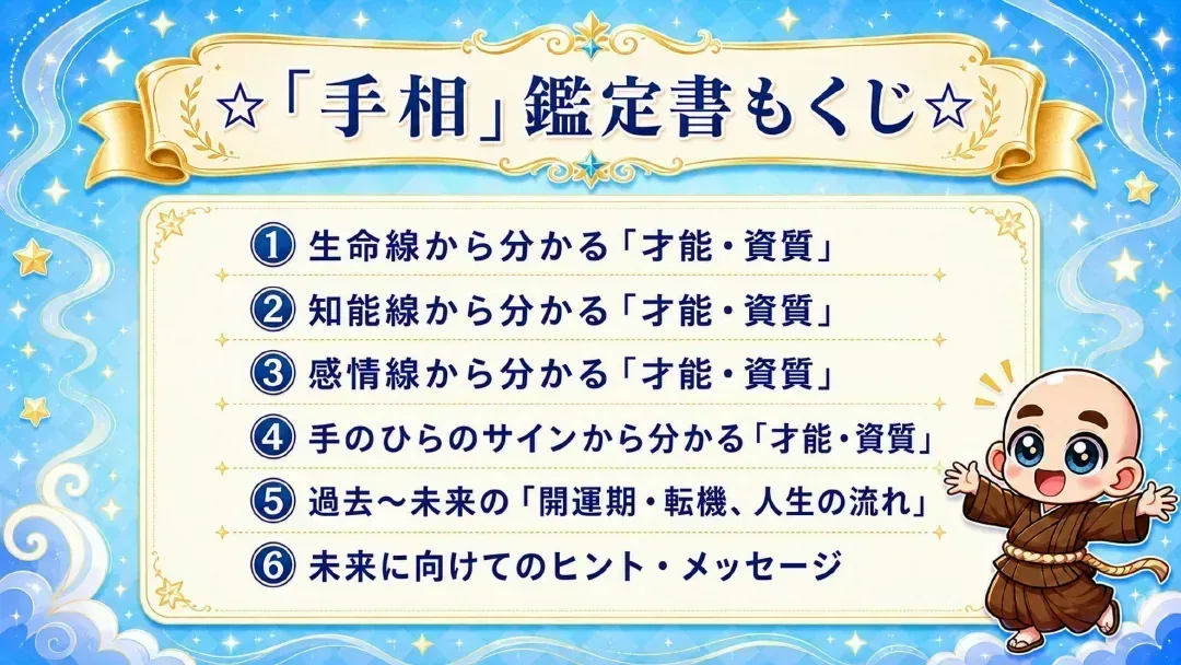 実際の有料手相鑑定書の目次サンプル