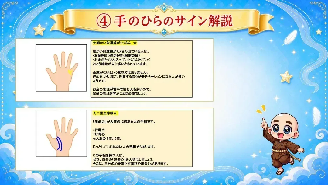 実際の有料手相鑑定書の手のひらサイン解説サンプル