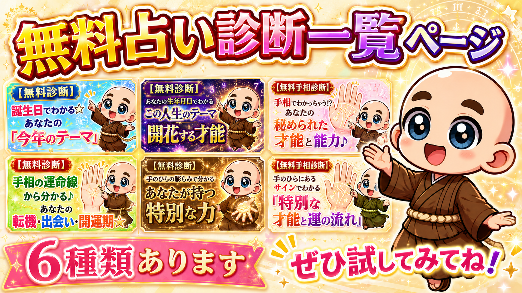 手相や数秘術など6種類の無料占い診断一覧