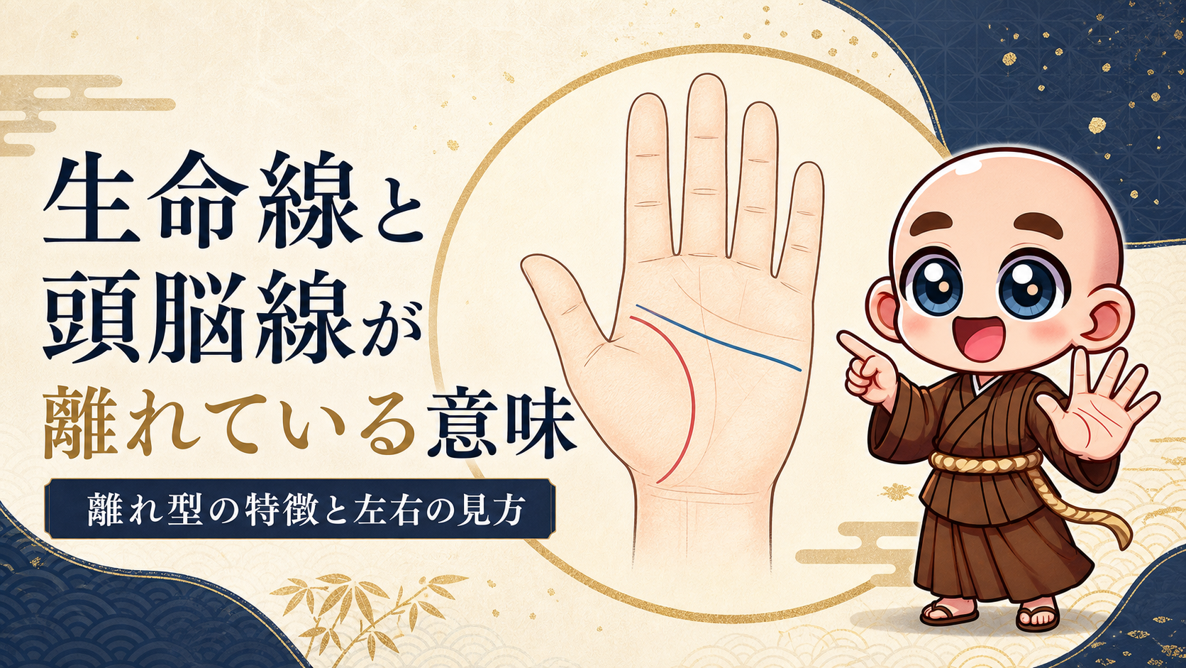 手相で生命線と頭脳線が離れている離れ型を説明するタイトル画像