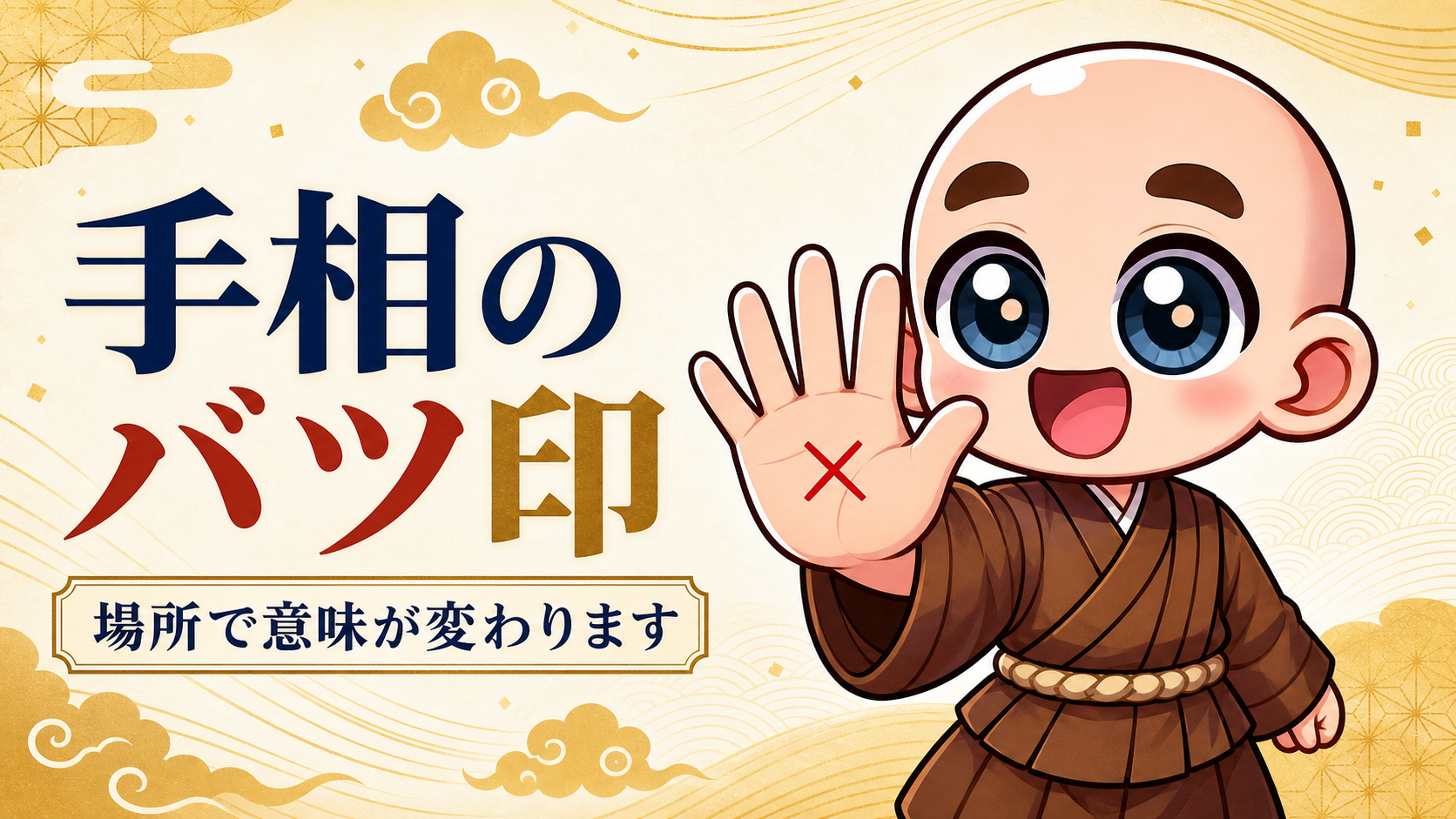 手相のバツ印は場所によって意味が変わることを伝えるタイトル画像