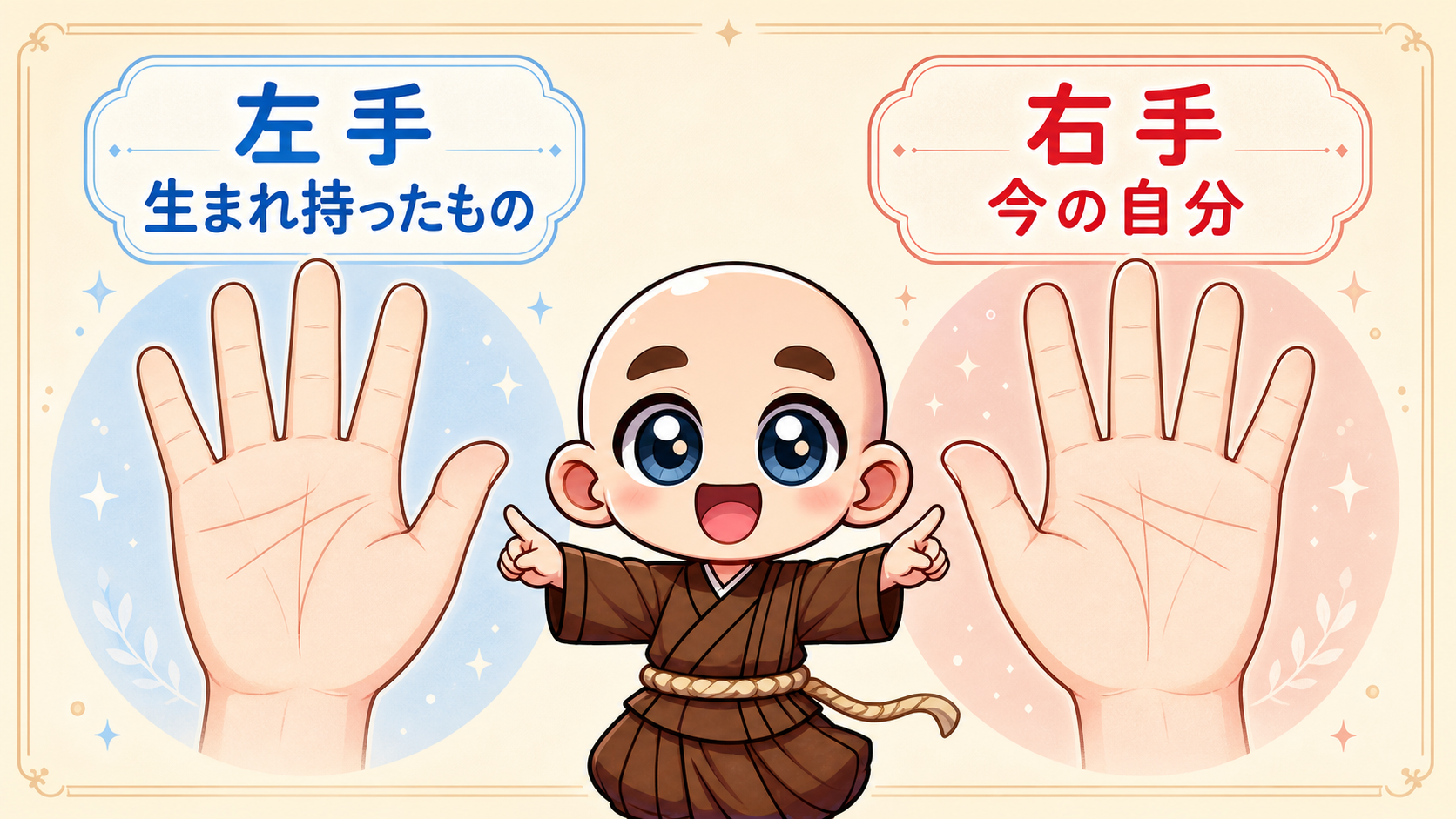 左手は生まれ持ったもの、右手は今の自分を表す図