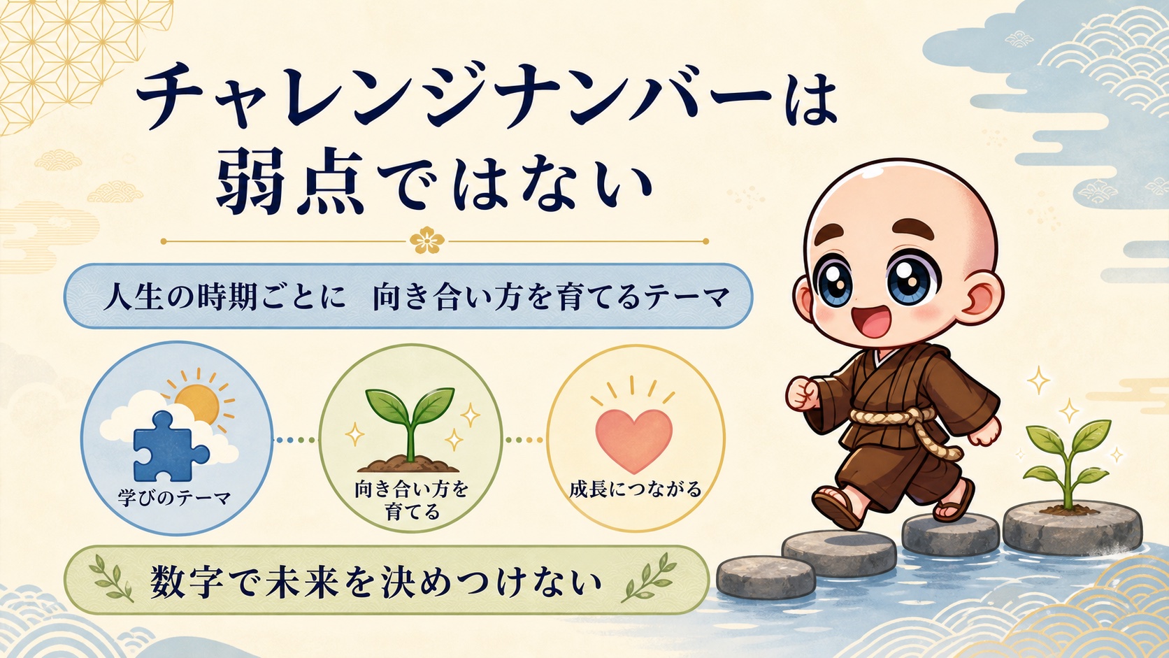 チャレンジナンバーは弱点ではなく人生の時期ごとに向き合い方を育てるテーマを表す図