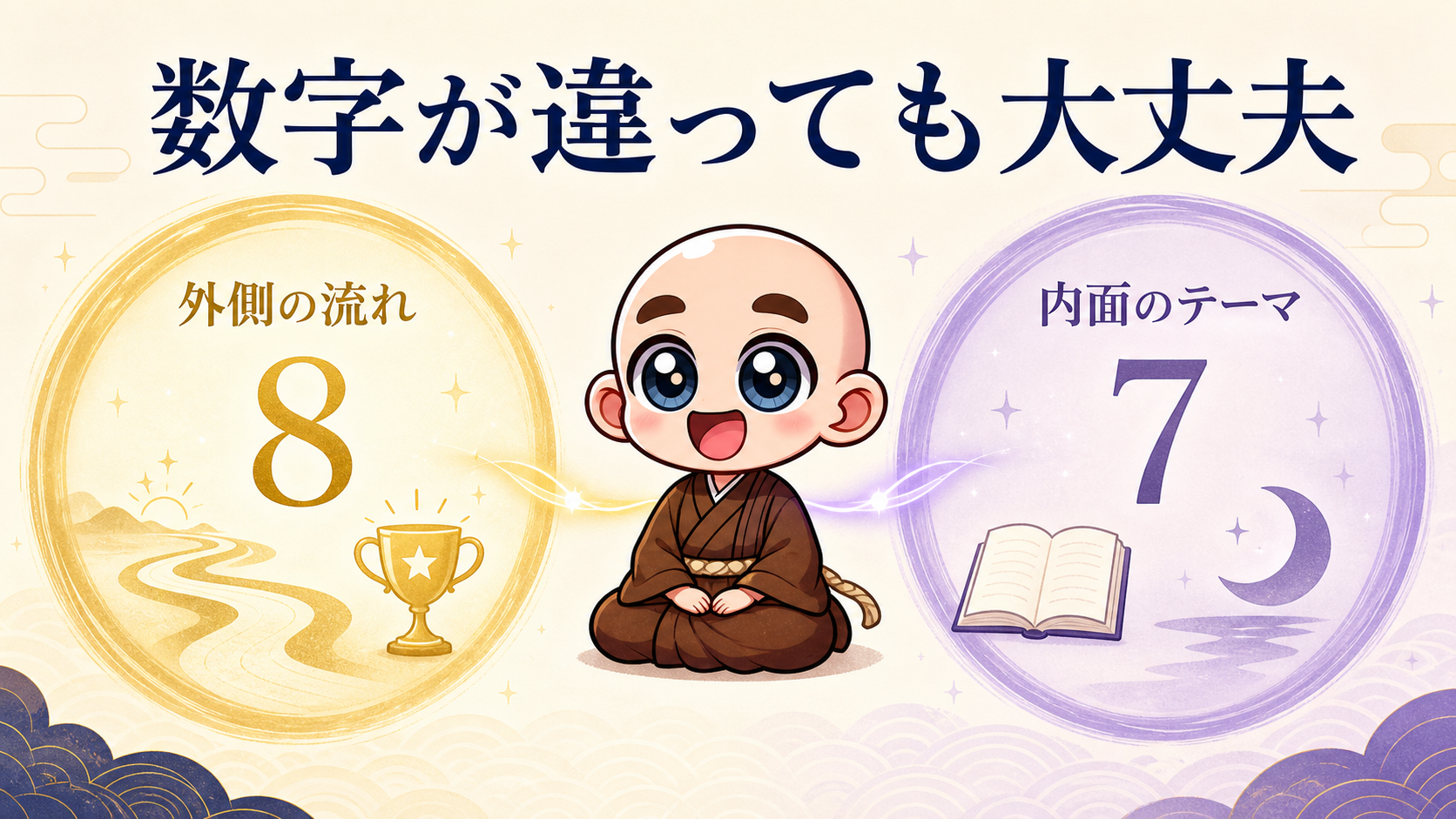 外側の流れと内面のテーマを別々に見る数秘術のイメージ