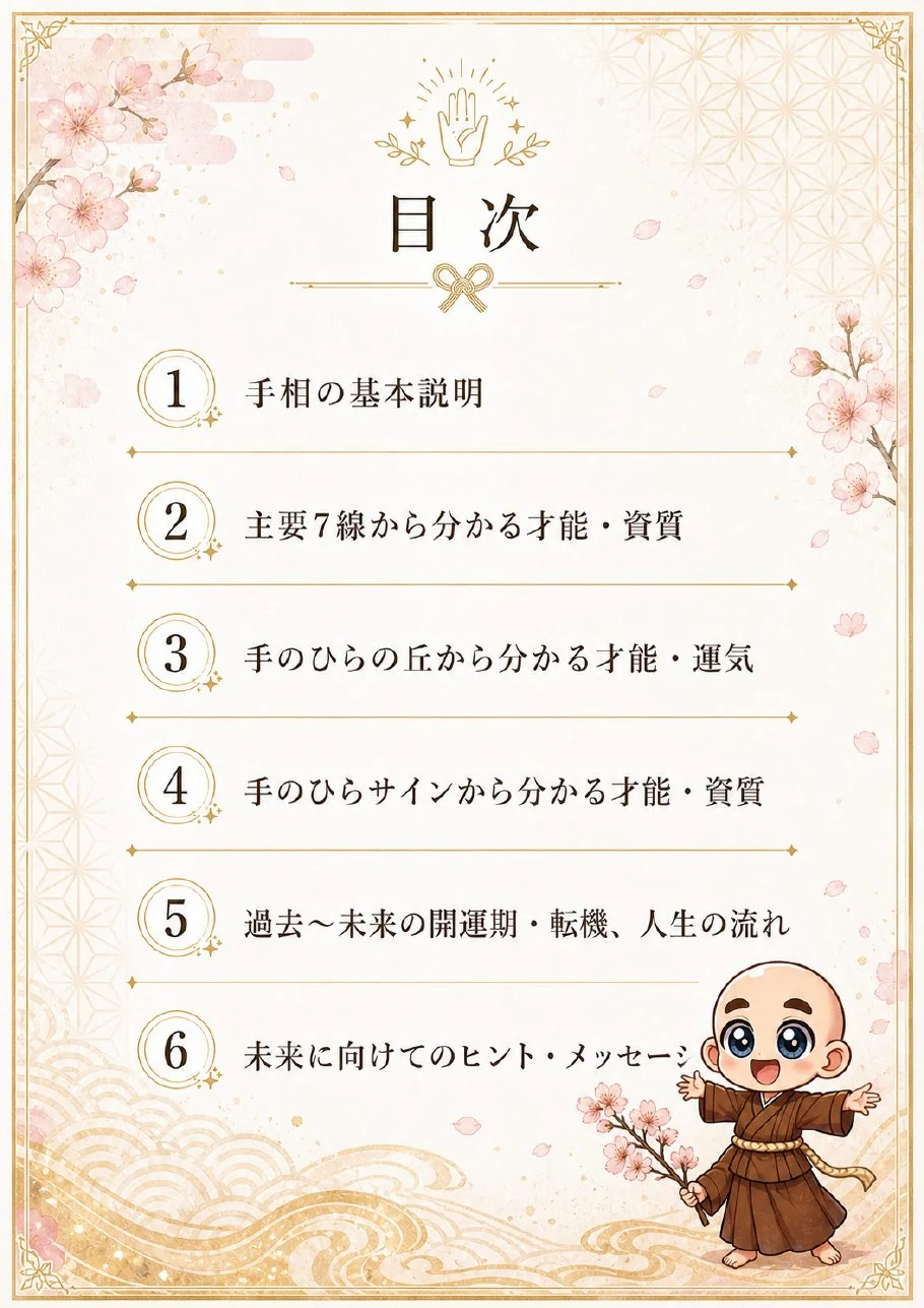 究極の手相鑑定書サンプル 2ページ目|目次