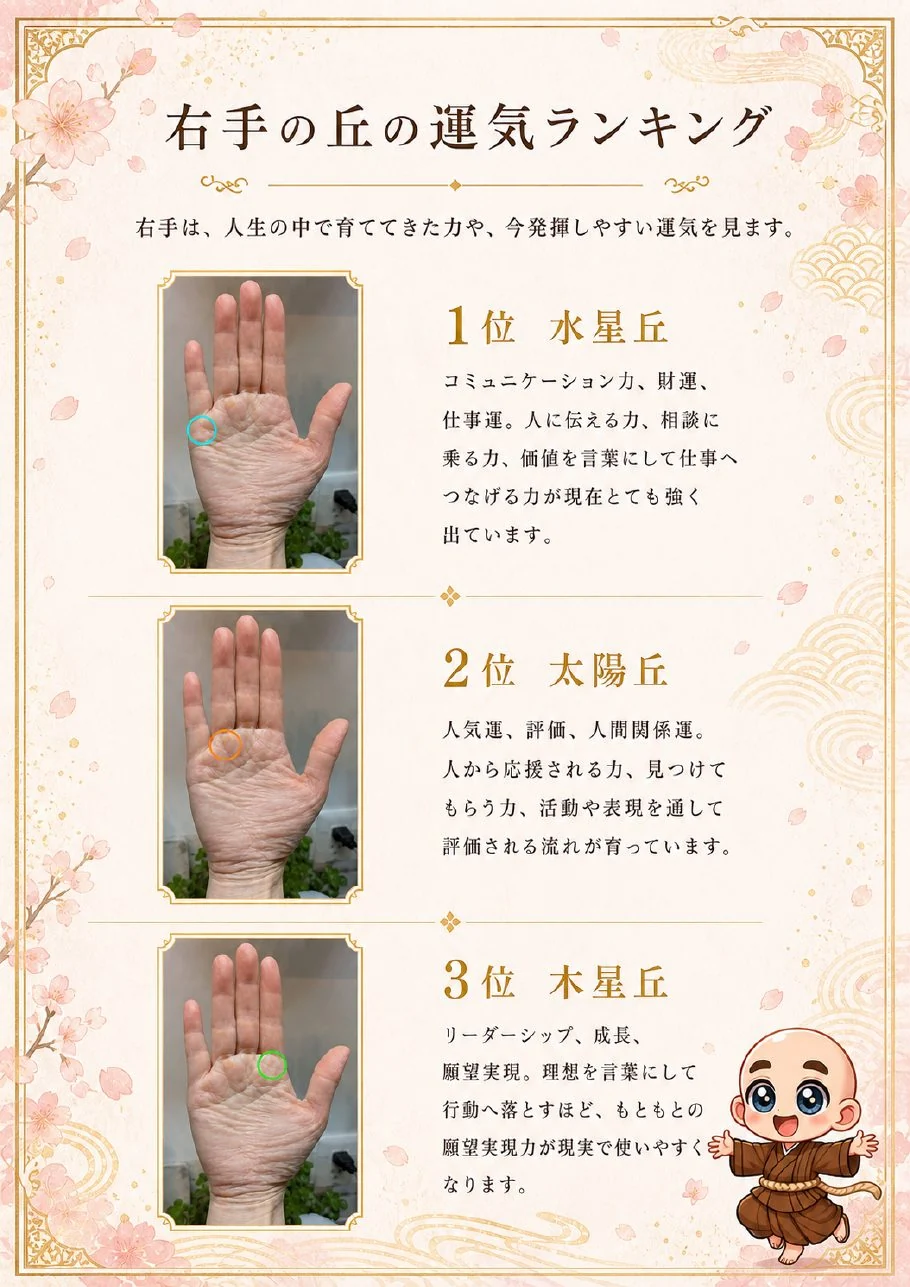 究極の手相鑑定書サンプル 19ページ目|左手・右手の丘ランキング