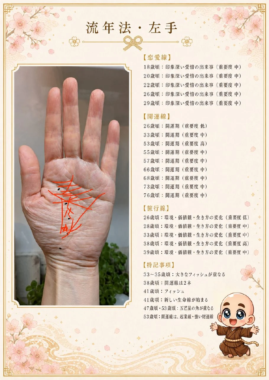 究極の手相鑑定書サンプル 38ページ目|流年法による人生の流れ