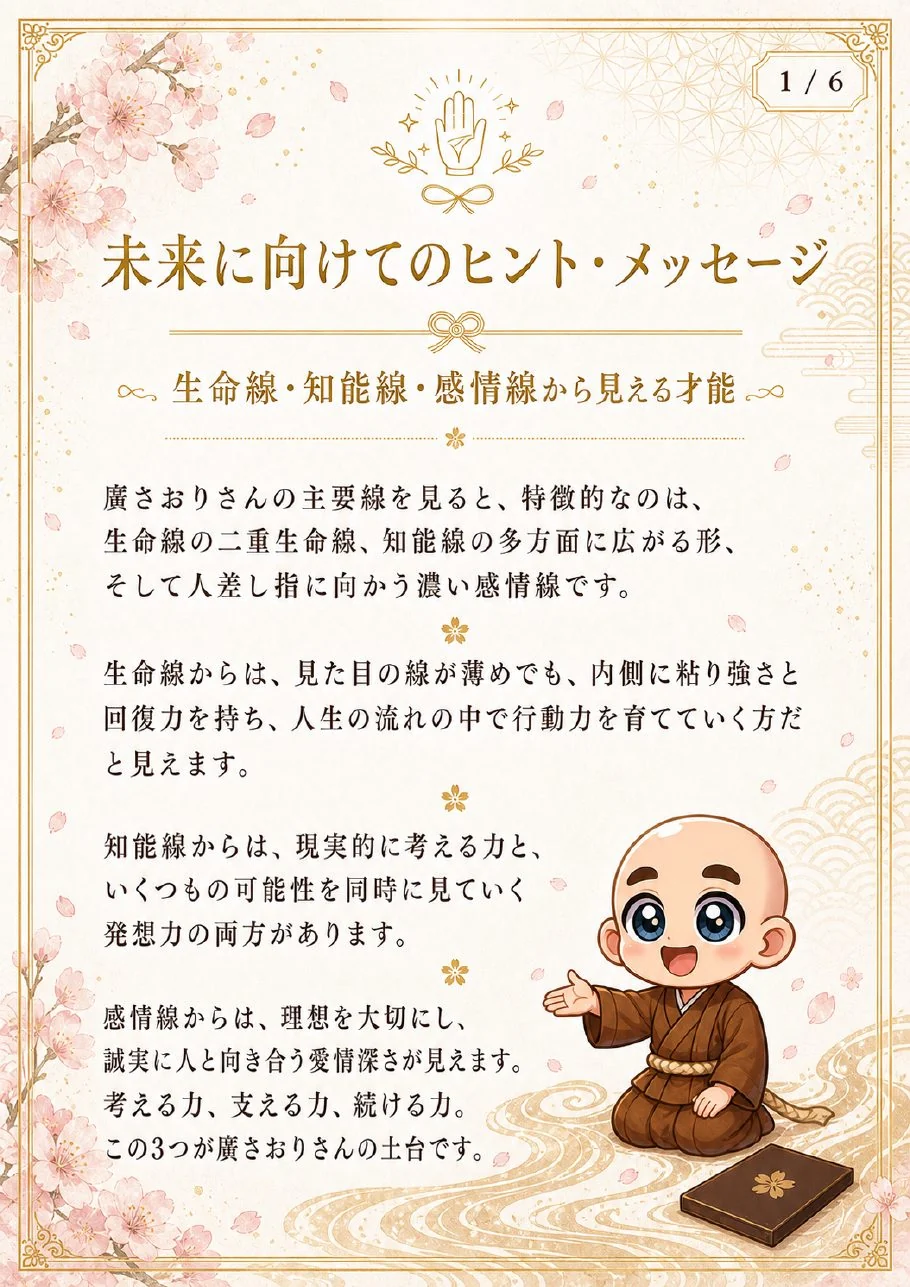 究極の手相鑑定書サンプル 42ページ目|未来に向けたヒント・メッセージ