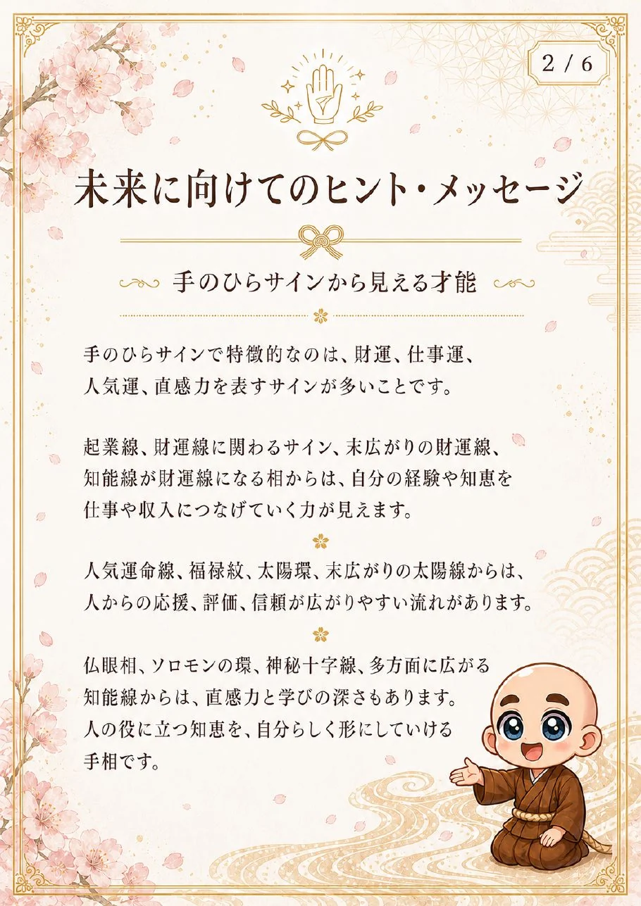 究極の手相鑑定書サンプル 43ページ目|未来に向けたヒント・メッセージ