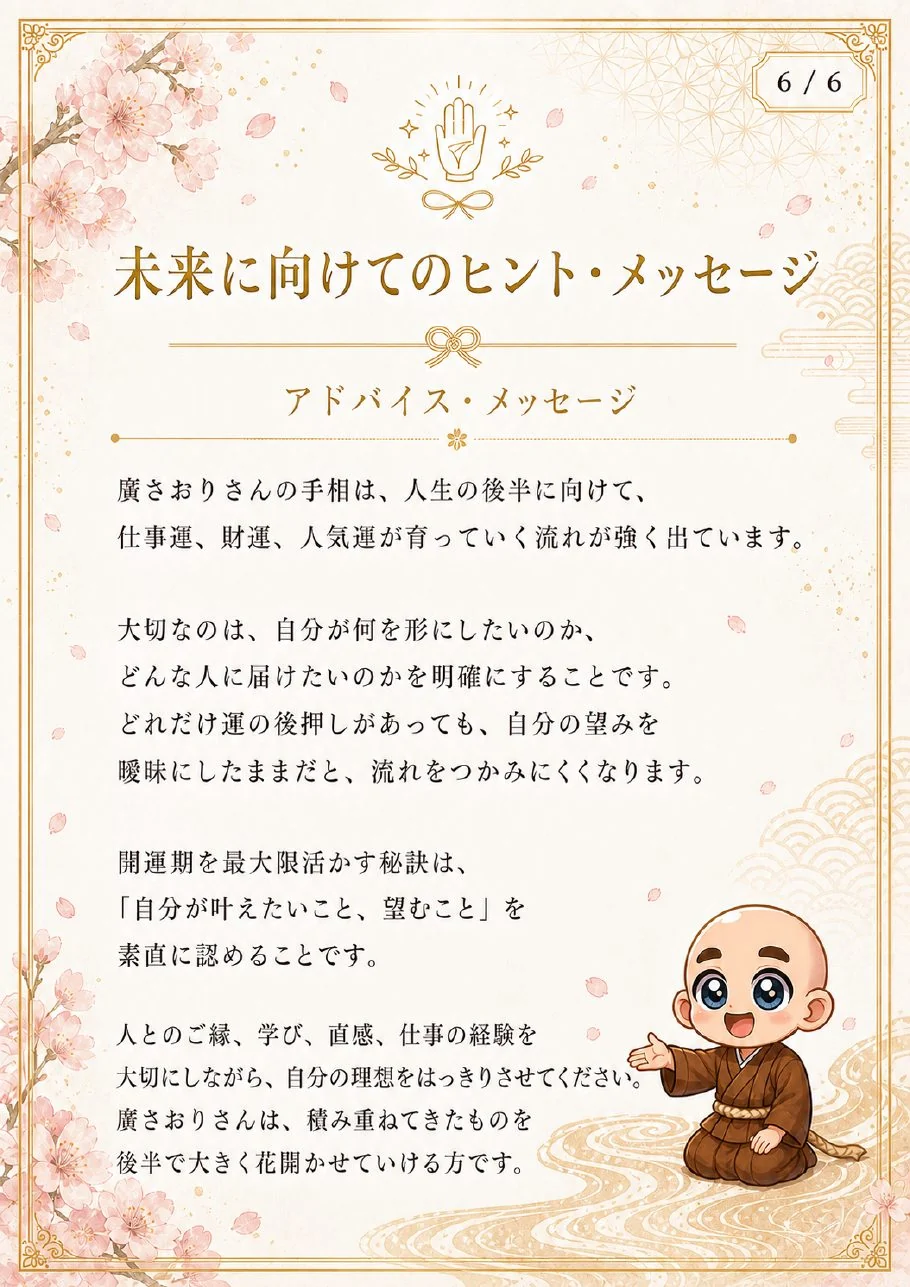 究極の手相鑑定書サンプル 47ページ目|未来に向けたヒント・メッセージ