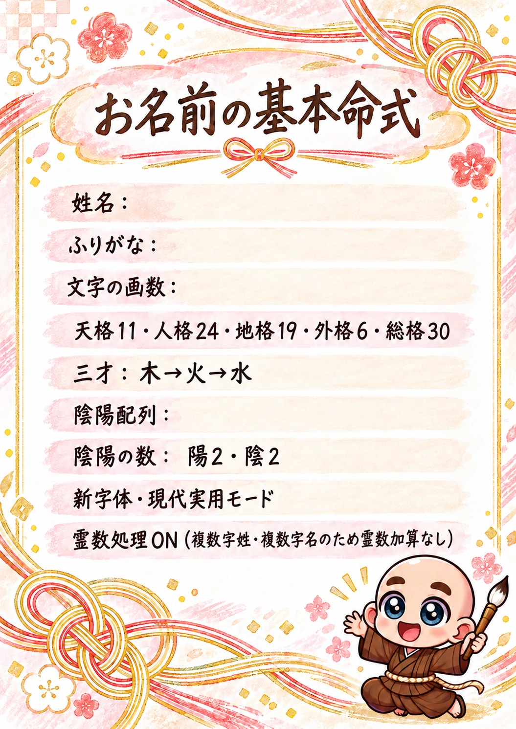 姓名判断鑑定書サンプル 2ページ目 お名前の基本命式