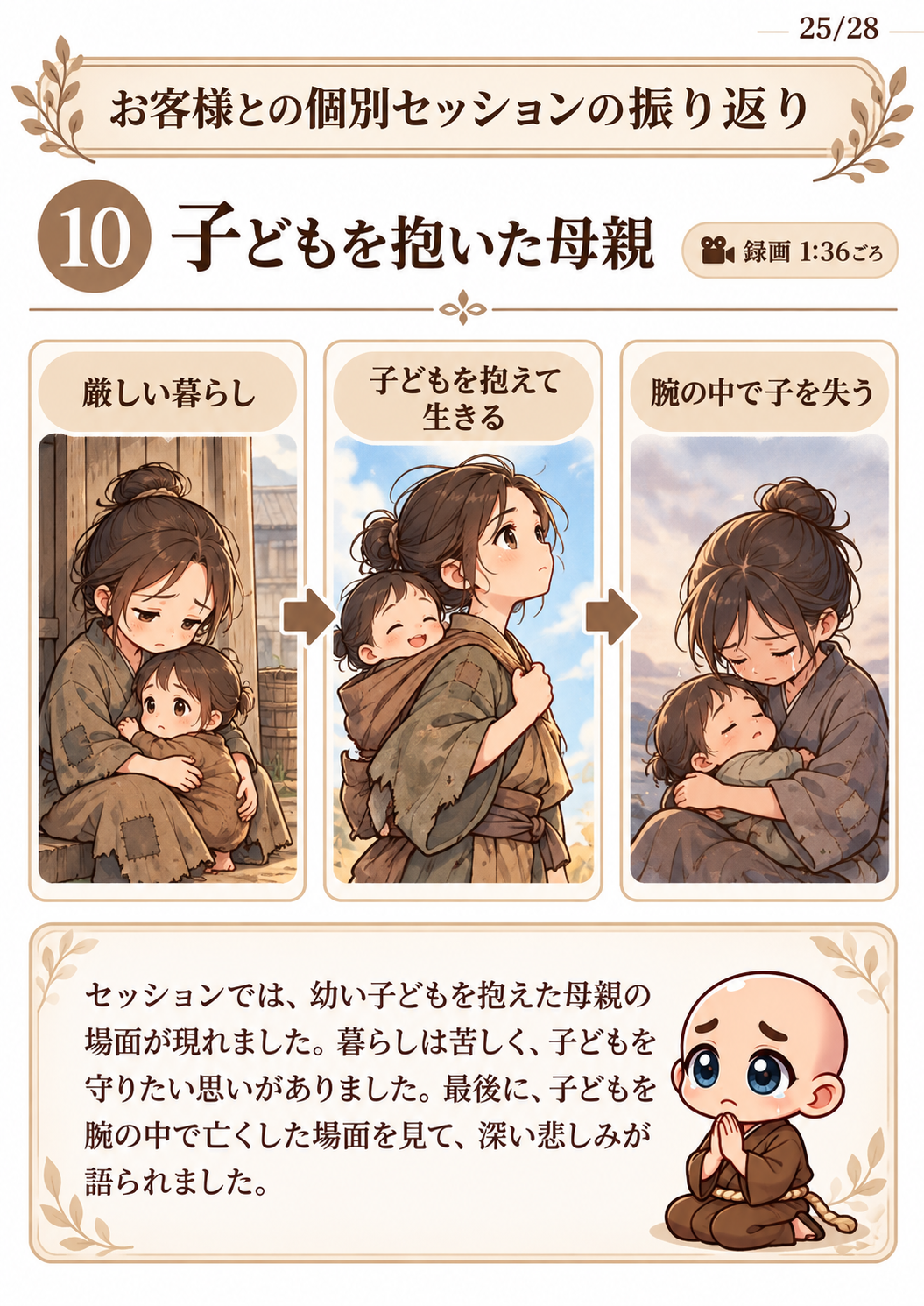 過去生カルマ解放セッション振り返り資料 25ページ目・場面10・子どもを抱いた母親