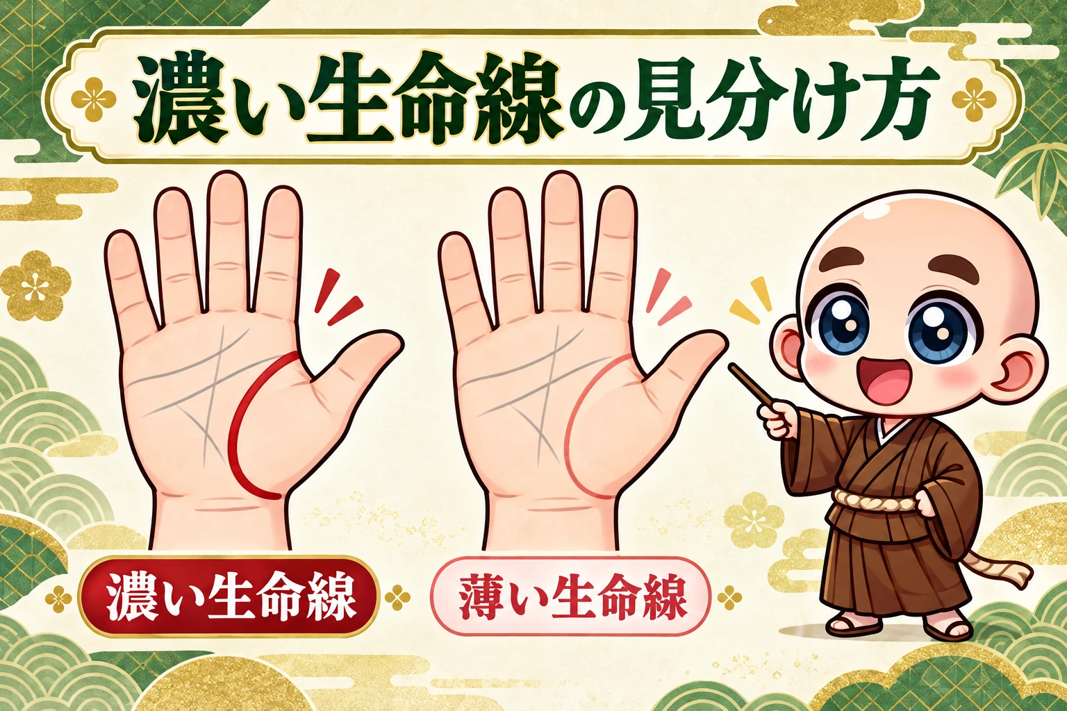 濃い生命線の位置を赤い線で示した解説図