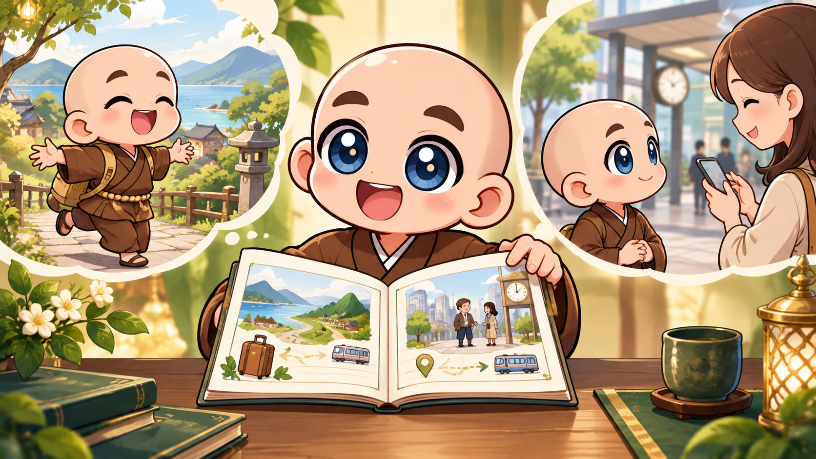 事前の準備と会う当日を公式キャラクターと生活場面で説明するイラスト