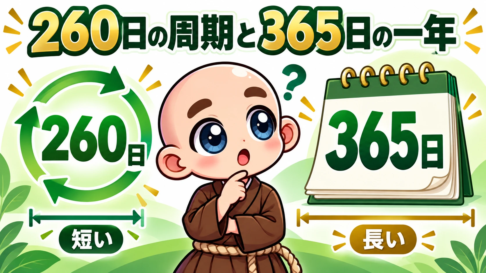 260日の周期と365日の一年の長さを比較する図