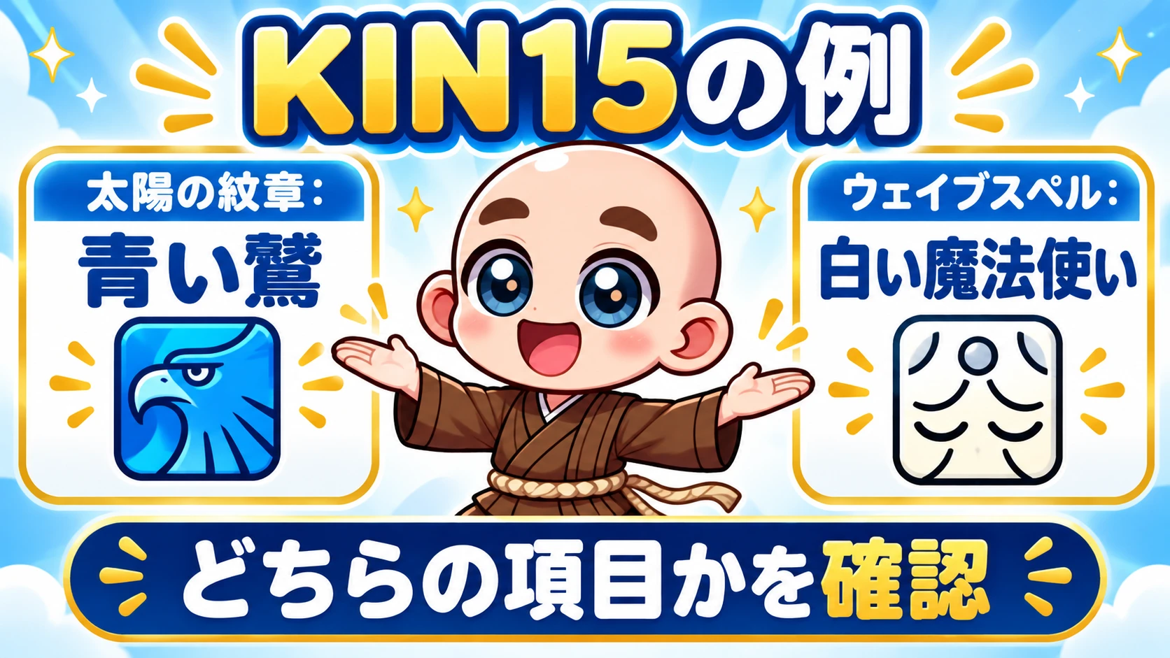 KIN15の太陽の紋章は青い鷲、ウェイブスペルは白い魔法使い