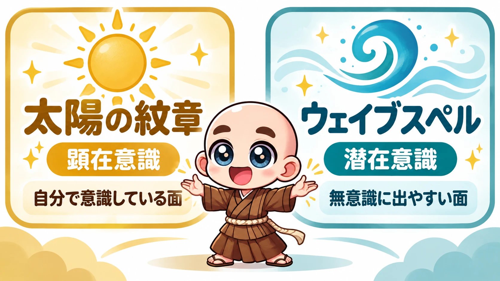 採用する鑑定で太陽の紋章を顕在意識、ウェイブスペルを潜在意識として読む説明図