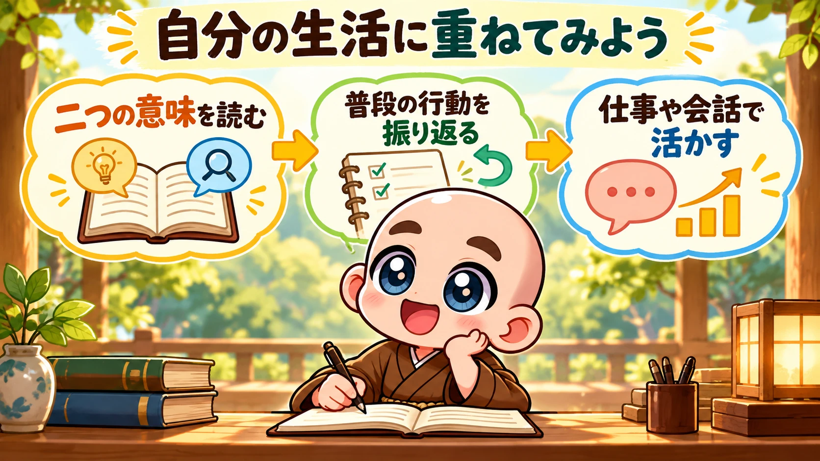 二つの意味を読み、普段の行動を振り返り、仕事や会話で活かす流れ