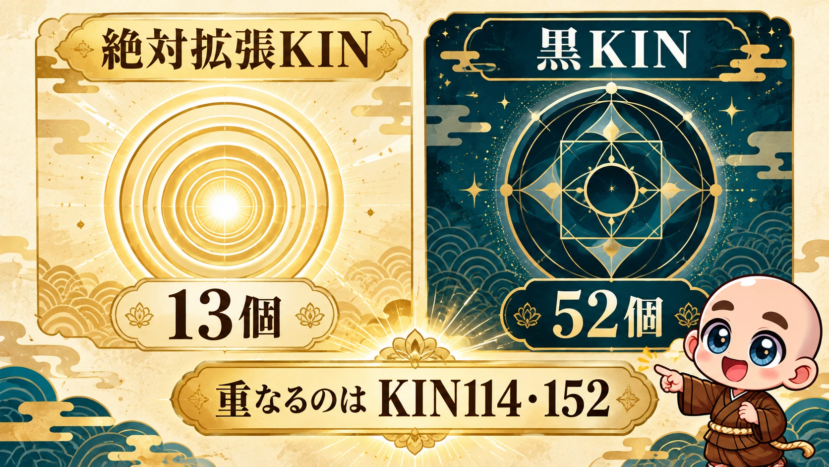 絶対拡張KIN13個と黒KIN52個の違いと、共通するKIN114・152