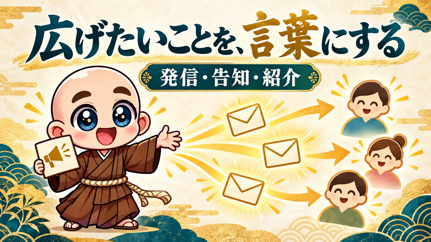 公式キャラクターが発信・告知・紹介で思いを広げるイメージ