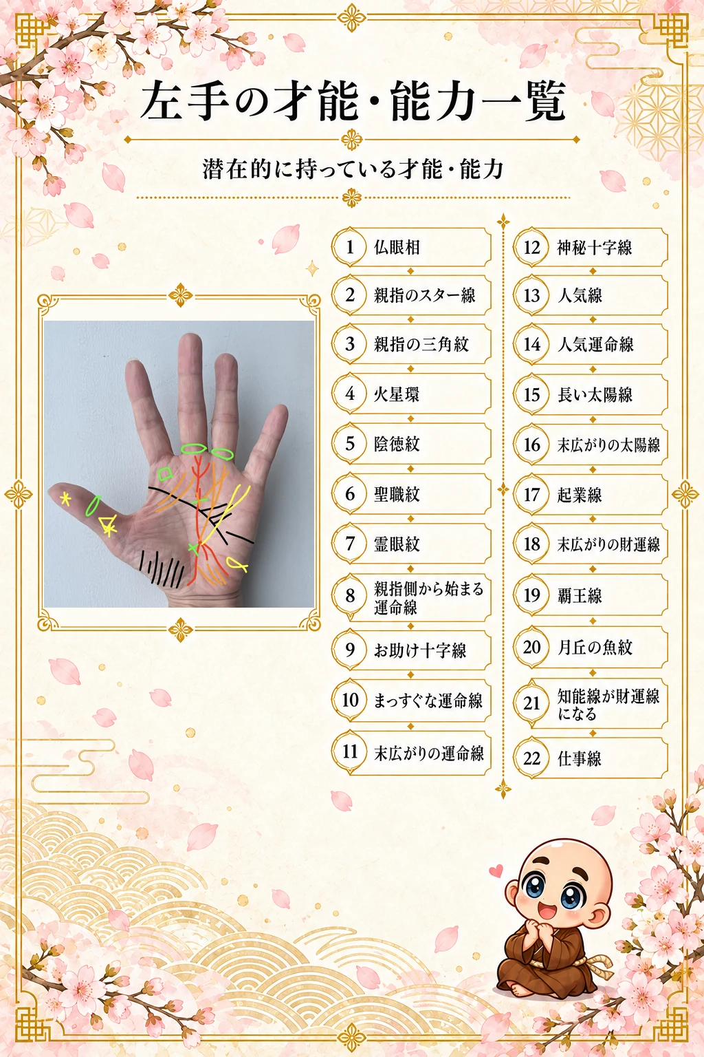 究極の手相鑑定書 Kさんの公開サンプル 28ページ目 才能一覧_左手