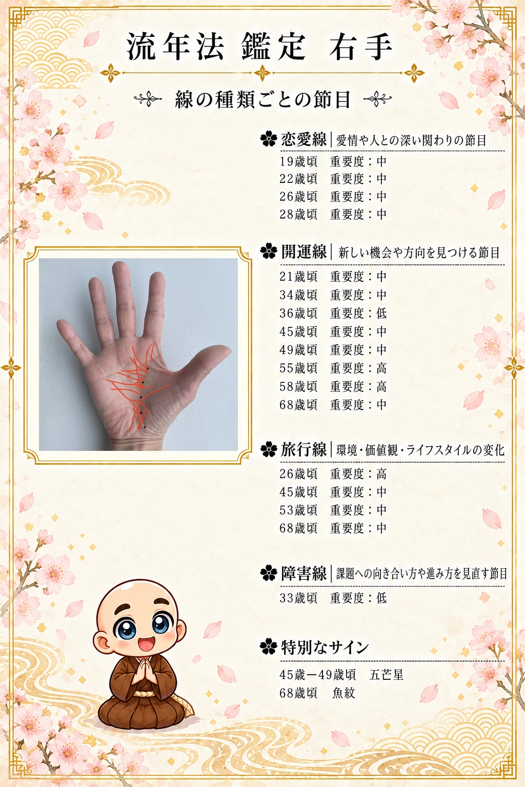 究極の手相鑑定書 Kさんの公開サンプル 46ページ目 流年法_線別_右手