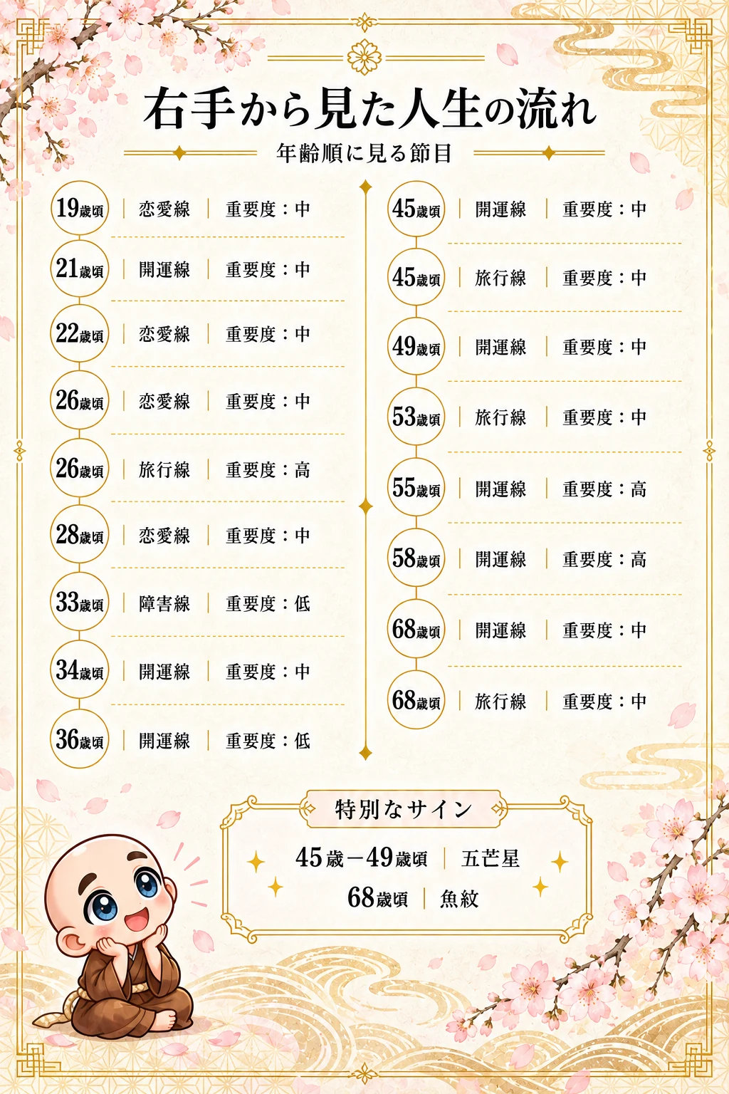 究極の手相鑑定書 Kさんの公開サンプル 48ページ目 流年法_年齢順_右手