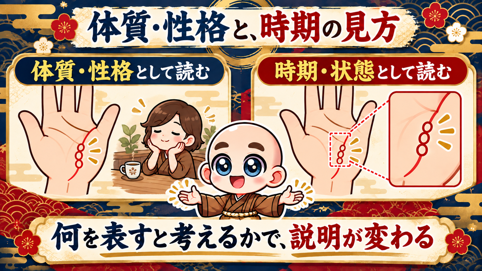 体質や性格として読む見方と、時期や状態として読む見方の比較図