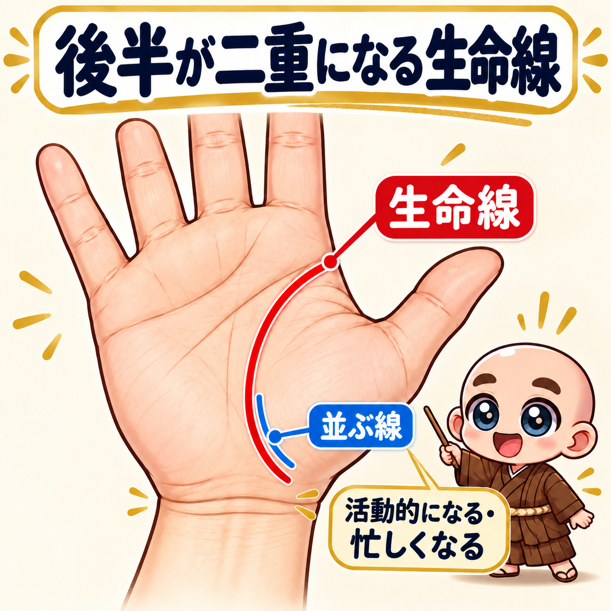 生命線の後半が二重になっているの見分け図