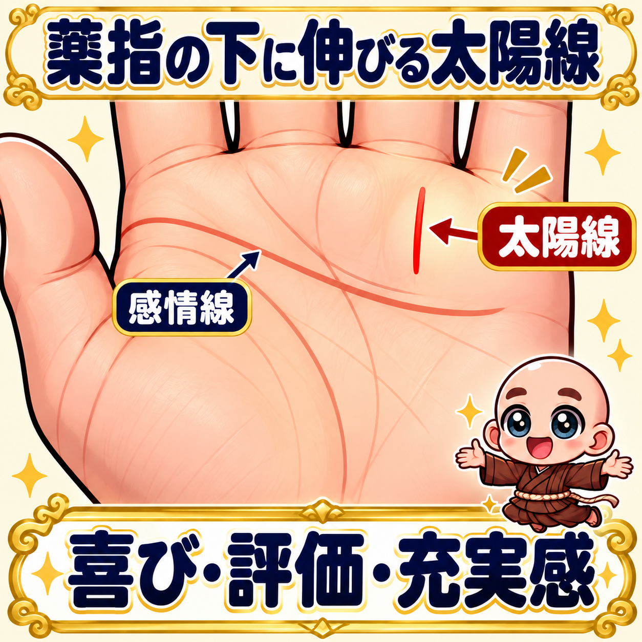薬指の下に伸びる太陽線の見分け図