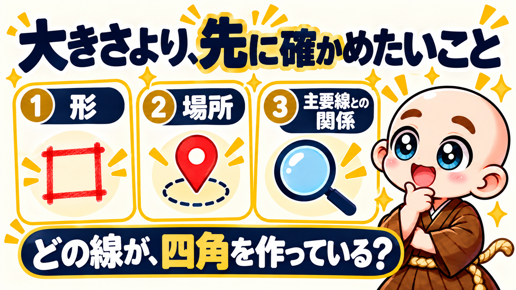 大きな四角があったら、どこを見ればいい?