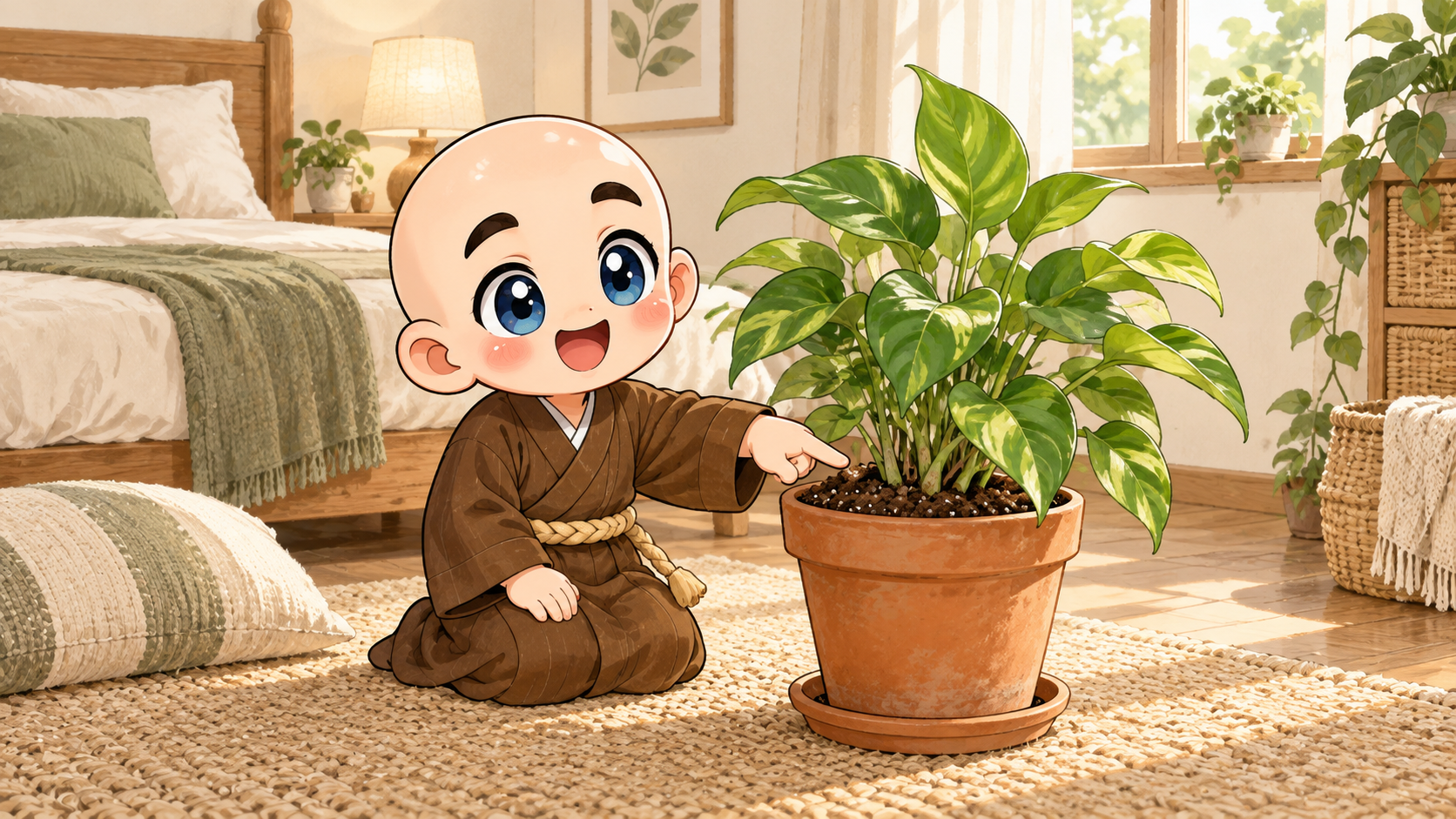天喜方位に置く、土に植えた観葉植物の図