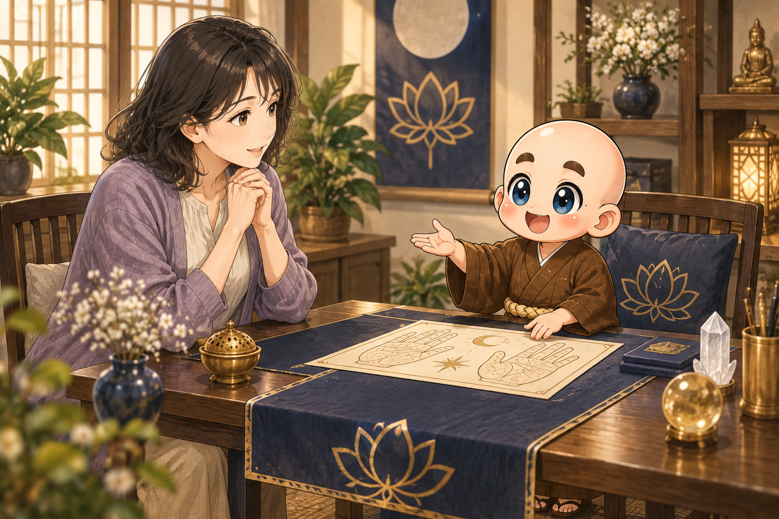 公式キャラクターが対面個人鑑定を紹介するイラスト