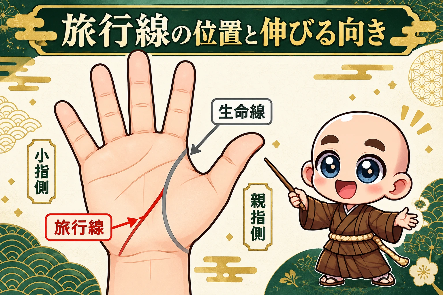 旅行線の位置を赤い線で示した解説図